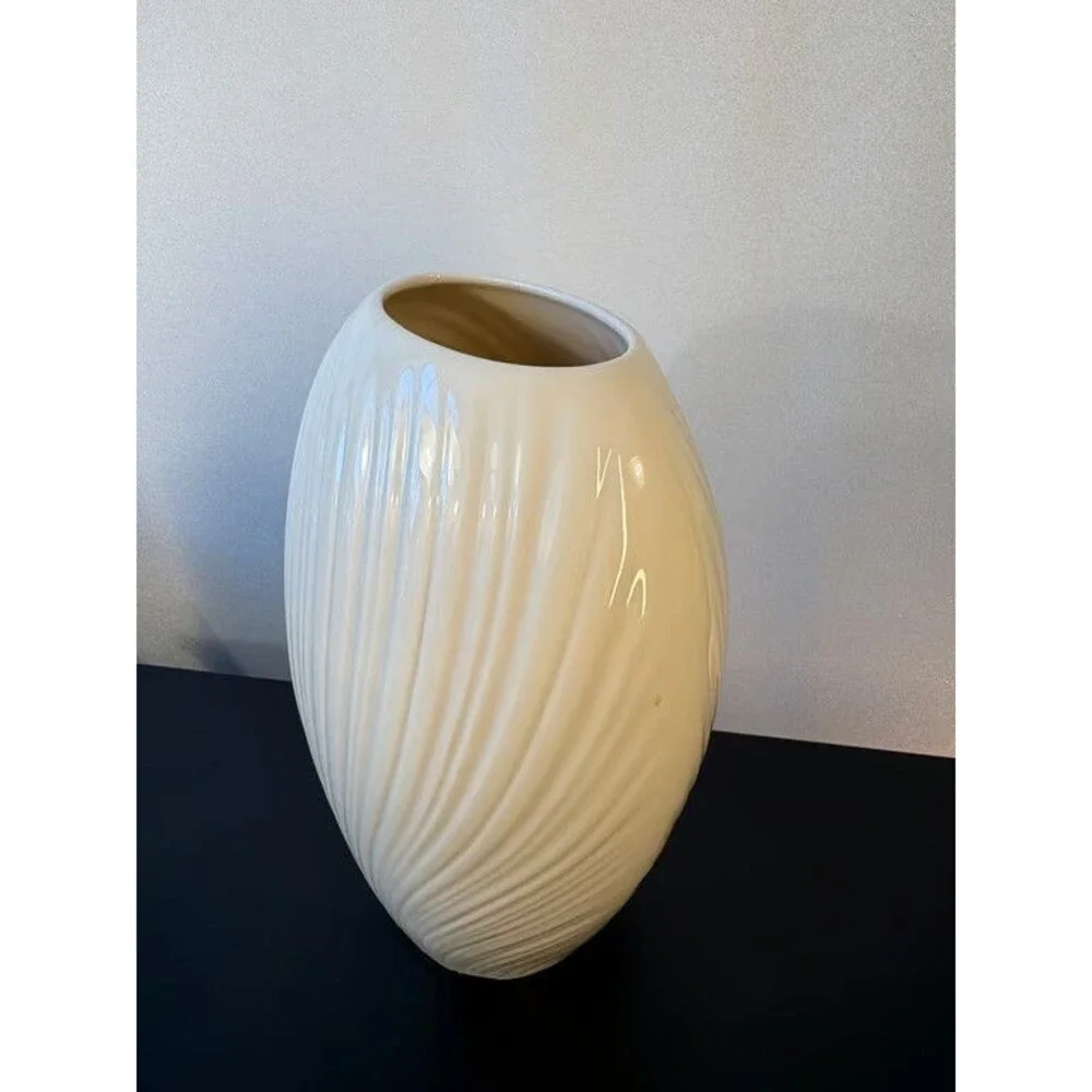 Lenox Cream Ribbed Ovoid Vase Swirled Fluting Ivory Porcelain Made in USA